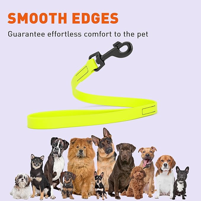 Dogline Biothane Waterproof Dog Leash Strong Coated Nylon Webbing with Black Hardware Odor-Proof Easy to Clean High Performance for Small or Large Dogs Made in USA 2 ft Lead, Safety Yellow