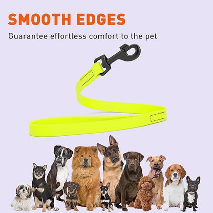 Dogline Biothane Waterproof Dog Leash Strong Coated Nylon Webbing with Black Hardware Odor-Proof Easy to Clean High Performance for Small or Large Dogs Made in USA 2 ft Lead, Safety Yellow