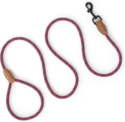 Mile High Life Small Dog Leash, Thin Rope Leash with Genuine Leather Connection and Heavy Duty Metal Clasp, Great for Small Medium Dogs(Pink,72 Inch-1/3)