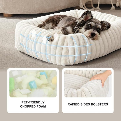 FURTIME Dog Bed for Small Dogs, Washable Orthopedic Dog Bed with Removable Cover, Rectangle Soft Calming Sleeping Puppy Bed Durable Pet Cuddler with Anti-Slip Bottom, Cream, S (20"x19"x6")