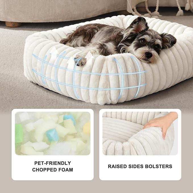 FURTIME Dog Bed for Small Medium Dog, Washable Orthopedic Pet Bed with Removable Cover, Rectangle Soft Calming Sleeping Puppy Bed Durable Pet Cuddler with Anti-Slip Bottom, Cream, M (25"x21"x7")