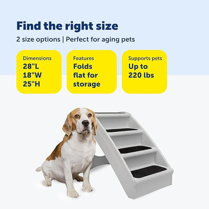 PetSafe CozyUp Folding Dog Stairs, Portable Indoor/Outdoor Pet Steps for Bed, Couch & Car, Grey, 25 Inch