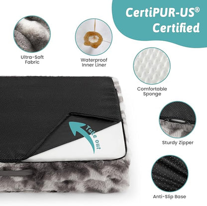 Faux Fur Orthopedic Dog Bed, Dog Bed for Medium Size, Supportive Foam Pet Sofa with Waterproof Lining Cover, Washable U-Shaped Pet Couch with Anti-Slip Bottom, Tie-dye Grey M 30x20x6.5 inch