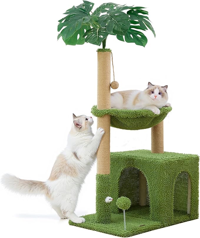 Woochpet Large Cat Tree for Indoor Cats, Multi-Functional Comfy Cat Bed - 48inch Tall Cat Tower with Scratching Post, Cozy Hammock for Kittens and Adults Cat, Cute Cando with Toy