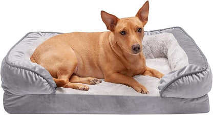 Furhaven Orthopedic Dog Bed for Medium/Small Dogs w/ Removable Bolsters & Washable Cover, For Dogs Up to 35 lbs - Plush & Velvet Waves Perfect Comfort Sofa - Granite Gray, Medium