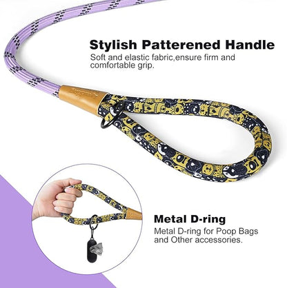 lynxking Rope Dog Leash 6 FT with Comfortable Padded Handle, Highly Reflective Threads Leash for Small Medium Large Dogs (Light Purple, 2PCS Large 1/2in x 6ft-Rope Clasp)
