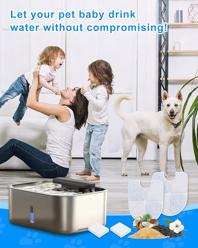 MyfatBOSS Dog Water Filter Replacement Compatible with FEELNEEDY 3 Gal/12L Stainless Steel Dog Fountain Water Bowl, 6PCS Pet Cat Filters & 6PCS Sponge Pump Filters for 3 Gallon Water Dispenser