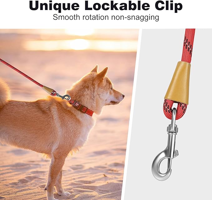 lynxking Rope Dog Leash 6 FT with Comfortable Padded Handle, Highly Reflective Threads Leash for Small Medium Large Dogs (Red, Small 3/8in x 6ft-Rope Clasp)