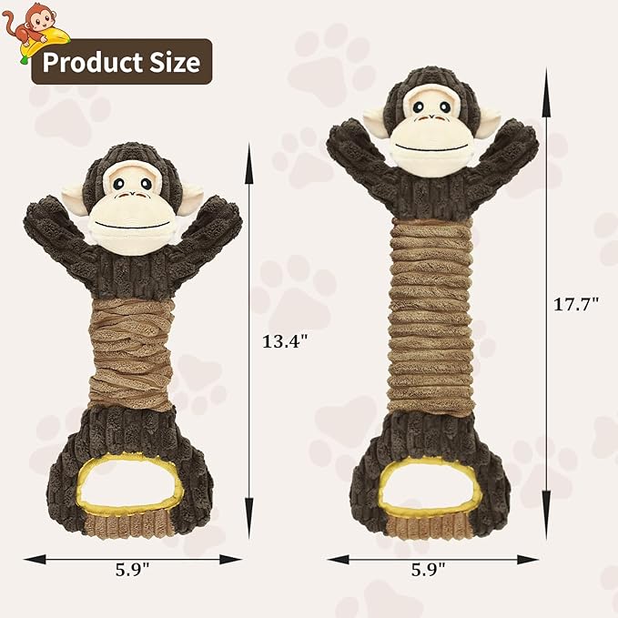 Vehomy Dog Squeaky Toy Gorilla Shaped Dog Toy for Aggressive Chewers Tug of War Dog Toy Pet Interactive Toy Dog Plush Toy with Crinkle Paper for Small Medium Large Dogs Gorilla, Brown