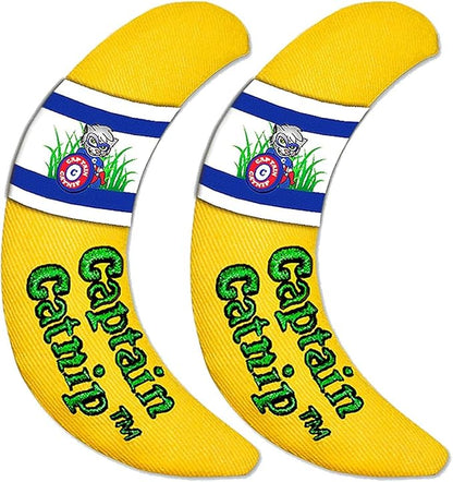 Captain Catnip Cat Banana Toy, Kitten Interactive Toy, Fun Playing Cat Toy, Filled with Organic Catnip for Indoor Cats (Pack of 2)