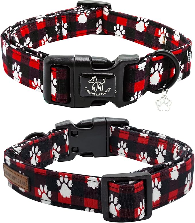 Elegant little tail Christmas Dog Collar, Pet Dog Collar Cotton Soft Red Plaid Winter Dog Collars Holiday with Quick Release Buckle Pet Puppy Collar for X-Small Puppy