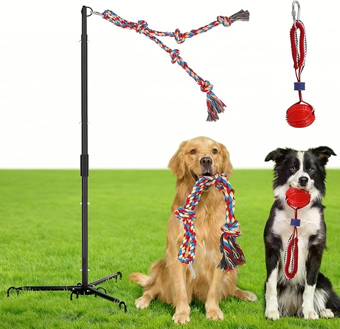 Olpchee Outdoor Tug of War Dog Toy, Tether Interactive Dog Tug Toy Backyard Heavy-Duty Dog Solo Play Exercise Toy for Large Medium Dogs
