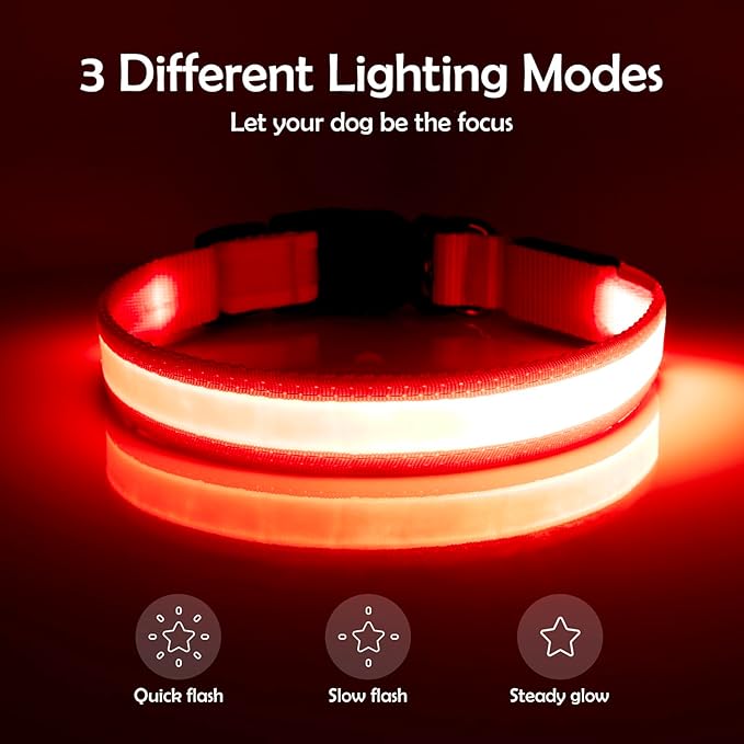 Vizpet LED Dog Collar, Light Up Dog Collar Adjustable USB Rechargeable Super Bright Safety Light Glowing Collars for Dogs(Large,Red)