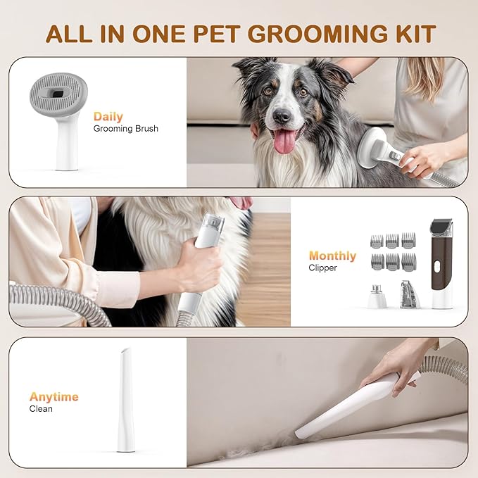 Ozumek Dog Grooming Vacuum, Dog Grooming Kit with Pet Clipper Nail Grinder, 6 Pet Grooming Tools (Mushroom)