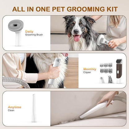 Ozumek Dog Grooming Vacuum, Dog Grooming Kit with Pet Clipper Nail Grinder, 6 Pet Grooming Tools (Mushroom)