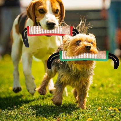 Kacctyen 4 Pcs Christmas Dog Tug Toys, Jute Pillow Pull Toy with 2 Strong Handles Tug of War Interactive Play Puppy Training Equipment for Medium to Large Dogs, 4 Colors(Stylish Color)