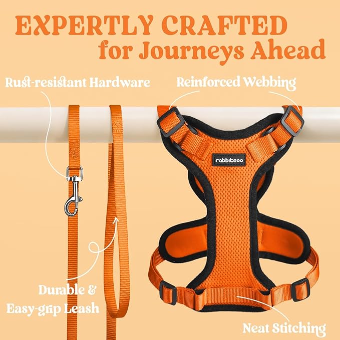 rabbitgoo Cat Harness and Leash for Walking, Escape Proof Soft Adjustable Vest Harnesses for Cats, Easy Control Breathable Reflective Strips Jacket, Orange, M