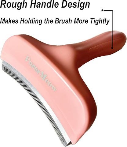 FurorMeow Pet Deshedding Tool with Curve Blade, Cat Grooming Brush, Tight V-shaped Teeth Shedding Comb for Cat and Dog (Pink, Large)