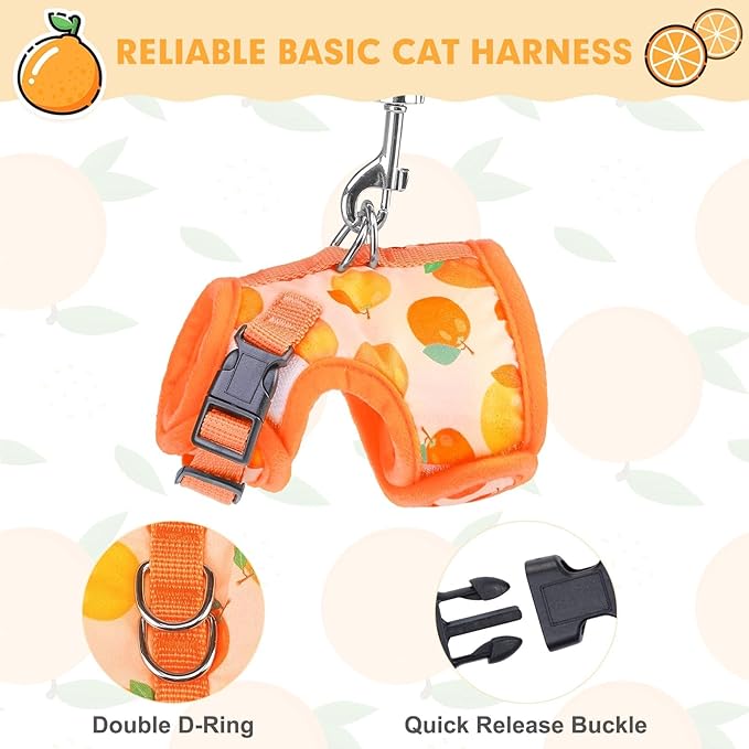 BINGPET Cat Harness with Leash Escape Proof - Fashionable Mesh Cat Dog Walking Harness Leads, Adjustable for Kitties Puppies Small Animals,Orange,M