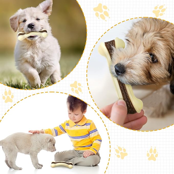 Sosation Bones Shaped Dog Toys for Aggressive Chewers, 2 Pack Christmas Dog Chew Toys Puppy Teething Nylon Beef Flavor for Large/Medium/Small Puppies Breeds(Curved Bone,Large, Small)