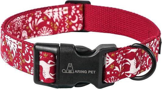 ARING PET Christmas Dog Collar, Cute Red Reindeer Cotton Lightweight Xmas Pet Collars for Puppy Small Medium Large Dogs-M