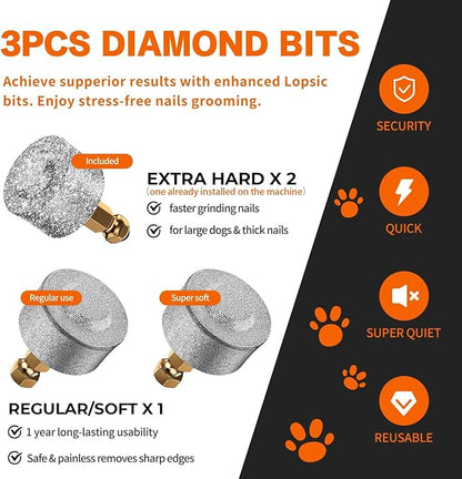 Dog Nail Grinder with 2 LED Lights Powerful 2 Speeds Super Quiet Dog Nail Trimmers with 3 Grinding Wheels Rechargeable Pet Dog Nail Clippers for Large Medium Puppy Dogs Dog Nail File Cat Nail Clipper