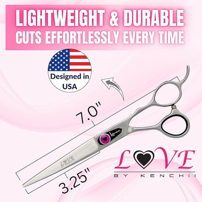 Kenchii Love Dog Grooming Scissors, 7 Inch Straight Shears, Dog Scissors for Grooming, Professional Pet Grooming Scissors, Ergonomic & Comfortable
