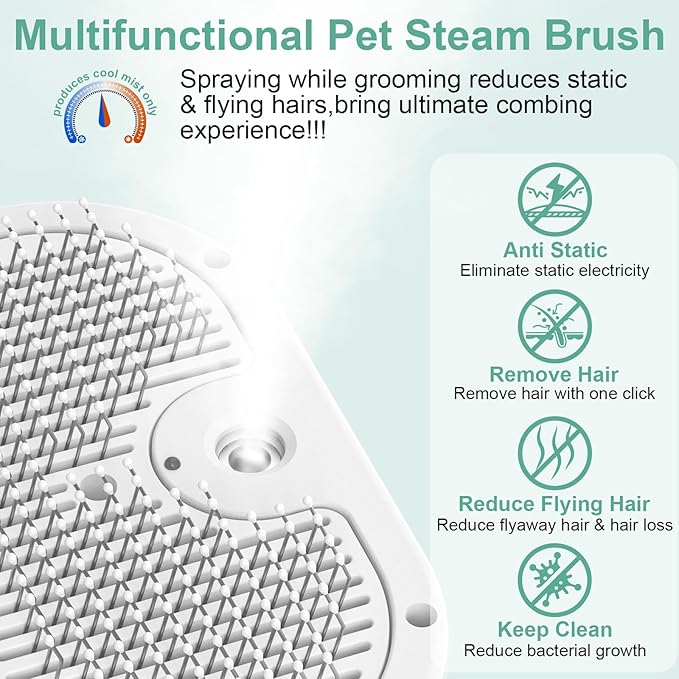Dog Brush Cat Brushes for Shedding,Pet Steam Brush for Dogs Cats Spray Hair Removal Comb Steam Grooming for Long Short Haired Pets,Anti-Static Self Cleaning Grooming Tool Removes Loose Hair,white