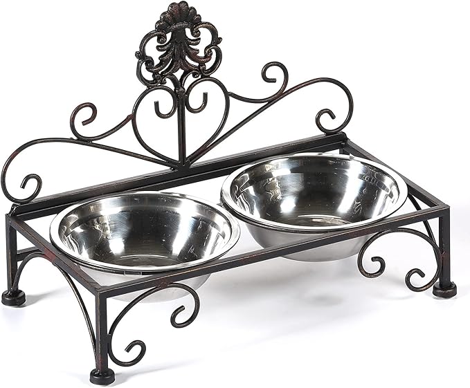Elevated Dog Bowls for Small Dogs Metal Raised Dog Bowl Cat Dish Stand with Double Stainless Steel Pet Feeder for Food and Water Lifted Cats Bowls with Stand Elevated Pets Bowl Holder - Height 3.54"
