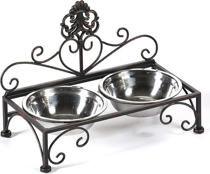 Elevated Dog Bowls for Small Dogs Metal Raised Dog Bowl Cat Dish Stand with Double Stainless Steel Pet Feeder for Food and Water Lifted Cats Bowls with Stand Elevated Pets Bowl Holder - Height 3.54"