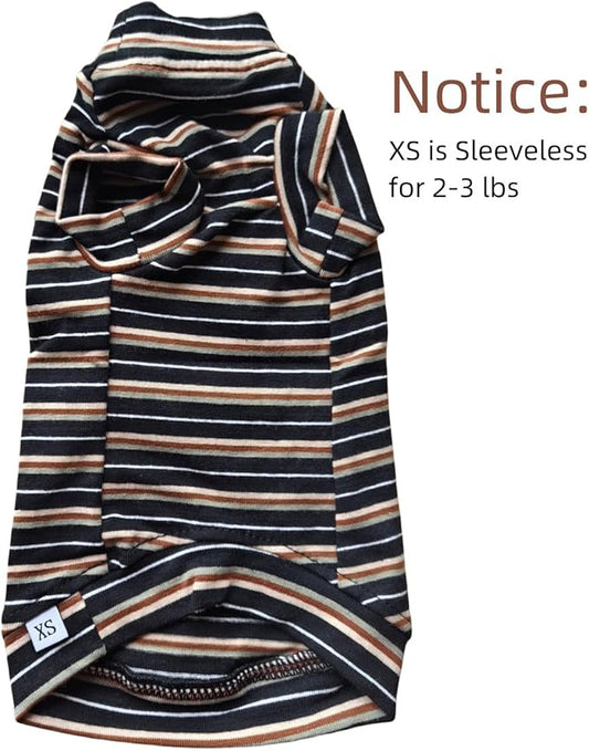 Vintage Stripes Sphynx Hairless Cats Shirt Cotton Cat Turtleneck Pet Clothes Kitten T-Shirts with Sleeves for Sphynx Cats (Vintage Black, X-Small)