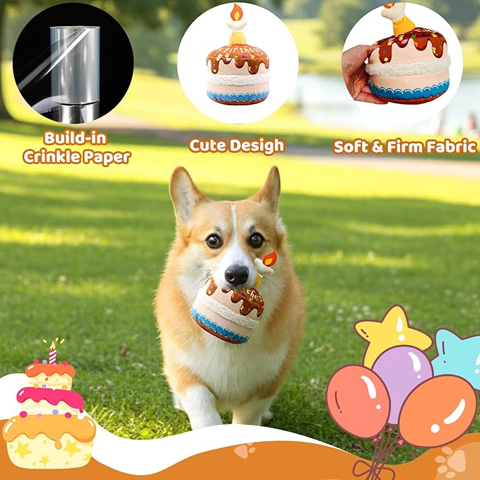 Dog Birthday Cake Toy, Interactive Crinkle Chew Toy for Small Medium Large Dogs, Durable Pet Birthday Gifts & Party Accessories, Cute Soft Puppy Celebration Fun for All Breeds,5.5''