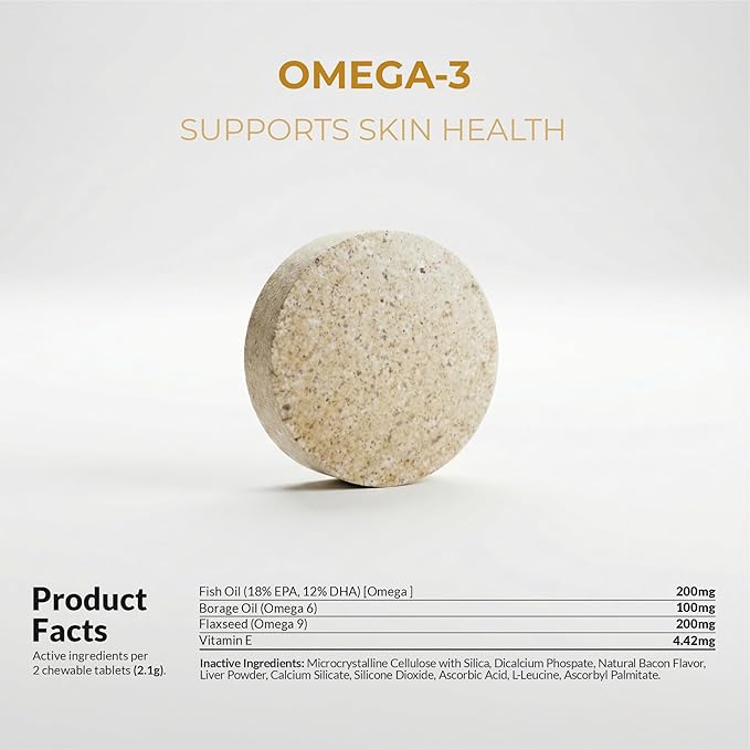 Omega 3 Fish Oil for Dogs - 120 Chewable Tablets - with Omega 3, 6, and 9, Vitamin E for Dog Shedding, Itchy, Dry Skin, Joint & Heart Support