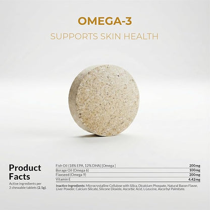 Omega 3 Fish Oil for Dogs - 120 Chewable Tablets - with Omega 3, 6, and 9, Vitamin E for Dog Shedding, Itchy, Dry Skin, Joint & Heart Support