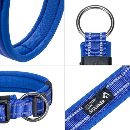 EXCELLENT ELITE SPANKER Reflective Dog Collar Classic Soft Padded Breathable Nylon Adjustable Pet Collar with Quick Release Buckle for Boy Girl Male Female Small Medium Large Dogs Training(Blue-XL)