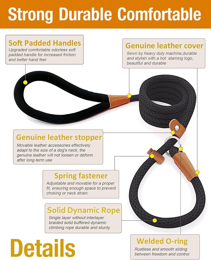 lynxking 8 FT Dog Leash Slip Lead 2 Pack Strong Heavy Duty Braided Dog Training Leash No Pull Training Lead Leashes for Medium Large and Small Dogs