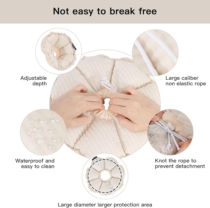 H HIDREAM Soft Cat Cone Collar， Cute Adjustable Cat Recovery Collar，Elizabethan e Collar That can Protect Head and Foot Wounds，Egg White All-Season Style