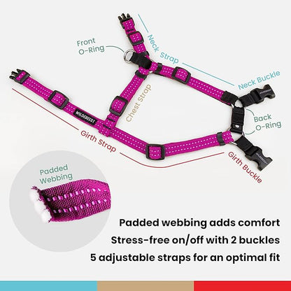 Wildebeest Valencia No Pull Dog Harness | Front and Back Leash Clips | Soft Padded Straps | Lightweight, Adjustable, Easy On/Off for Training and Dog Walking | Small Fuchsia