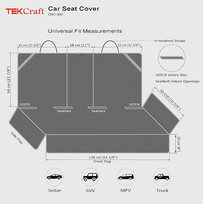 TEKCraft Dog Car Seat Cover Pet Back seat Cover for Dogs Rear Seat Cover Backseat Protector Auto Bench Covers Waterproof Protectors Universal Accessories fit for Cars SUVs Trucks