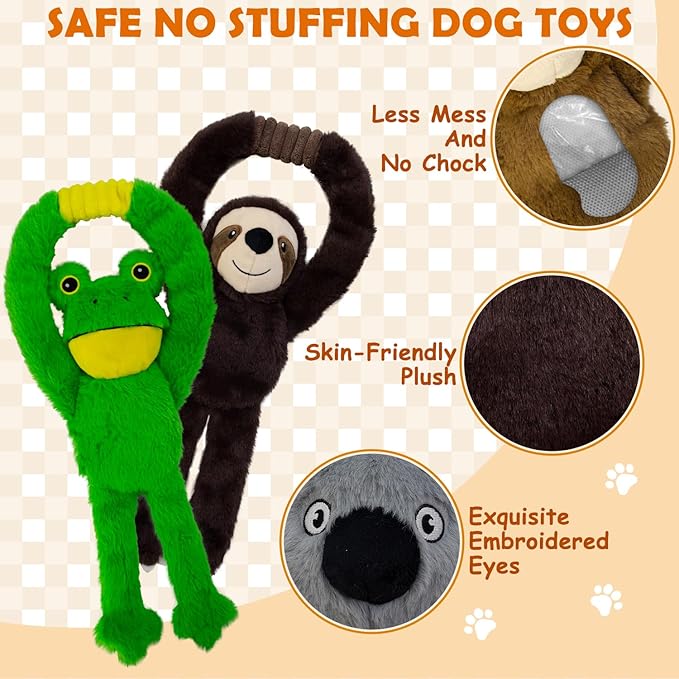 Chongqile No Stuffing 5-Pack Dog Toys, Squeaky Plush with Crinkle to Keep Them Busy, Pull-tab Toys for Tug of War, Animal Shaped Dog Toys for Large, Medium and Small Dogs.