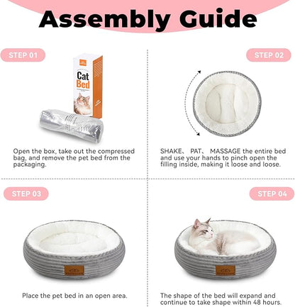 Zerbuger 20in Washable Cat Beds for Indoor Cats - Round Donut Pet Bed for Cats, Small Dogs, Puppy, Kitten - Anti-Slip Bottom, Calming Bed Gift - Ideal for Every Home Space - Light Grey