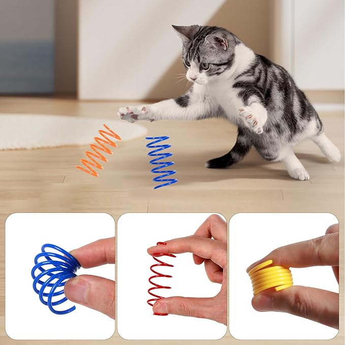 FAXLEVY 135 Pack 9 Colors Cat Spring Toys, Interactive Coil Plastic Spiral Spring Cat Toys for Indoor Cats Hunting, Biting, Swatting, and Active Play