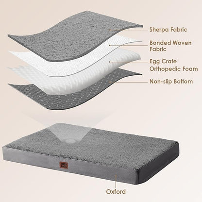 EHEYCIGA Orthopedic Foam Dog Bed for Large Dogs, 35"L x 23"W x 3.5"Th, Light Grey