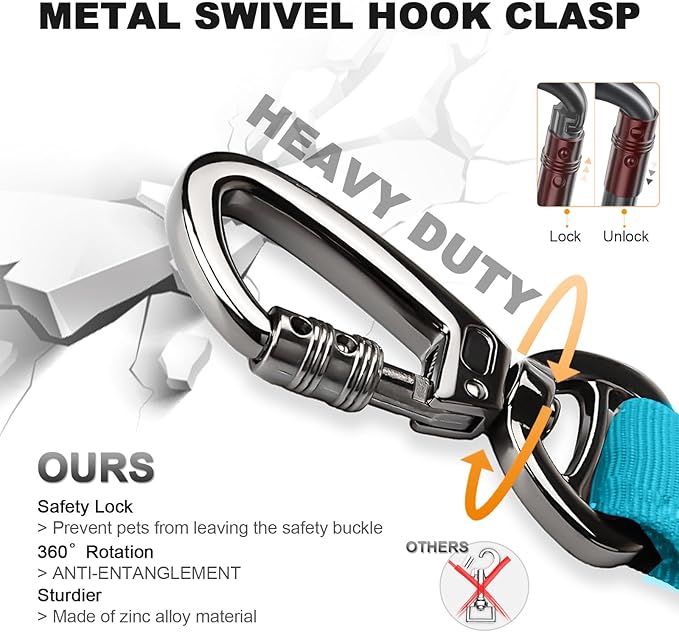 Tactical Dog Collar and Bungee Leash,Military Dog Collar & Leash Set with USA American Flag Adjustable K9 Collar with Heavy Duty Metal Buckle & Handle,with Patches and Airtags Case (Light Blue, L)