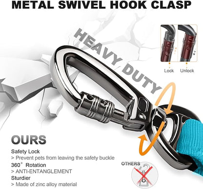 Tactical Dog Collar and Bungee Leash,Military Dog Collar & Leash Set with USA American Flag Adjustable K9 Collar with Heavy Duty Metal Buckle & Handle,with Patches and Airtags Case (Light Blue, L)
