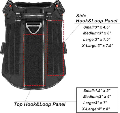 ICEFANG Tactical Dog Harness, X-Large Size,2X Metal Buckle,Working Dog MOLLE Vest with Handle,No Pulling Front Leash Clip,Hook and Loop Panel (Black,XL (Pack of 1))