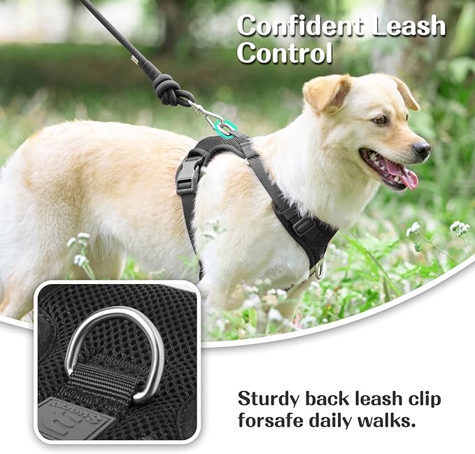 No Pull Dog Harness for Small Medium Large Dogs - Adjustable 2 Layer Mesh Dog Vest with Dual Clip, Escape Proof, Quick Release, Lightweight Breathable Mesh for Walking Hiking (Black,XL)