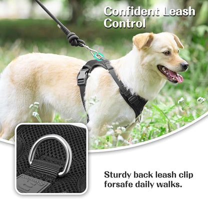 No Pull Dog Harness for Small Medium Large Dogs - Adjustable 2 Layer Mesh Dog Vest with Dual Clip, Escape Proof, Quick Release, Lightweight Breathable Mesh for Walking Hiking (Black,L)