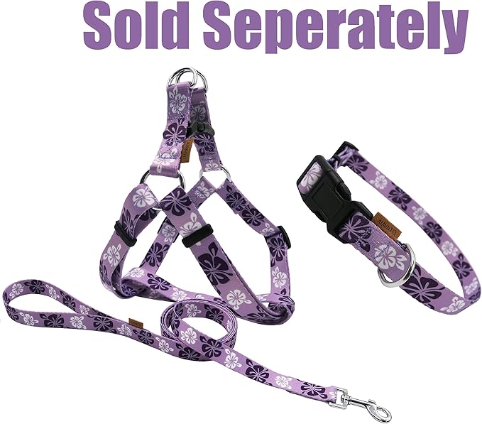 Dog Collar, Cute Floral Pattern, Soft and Adjustable Collar with Quick Release Buckle (M (Neck 14-24", Width 3/4"), Hawaiian Purple)