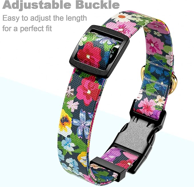 Rnivvi Dog Collar for Small Dogs, Cute Floral Heavy Duty Adjustable Puppy Collar with Quick Release Buckle for Boy Girl & Female, Pet Accessories for Walking Running, S Length 3/4" Width, Elegant